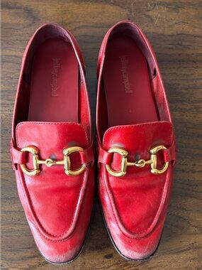 Sam Edelman Red Leather Loafers with Horsebit Hardware